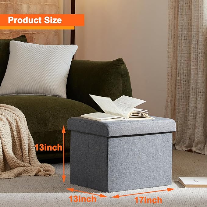 ALASDO Storage Ottoman Footrest Stool Small Ottoman with Storage Foldable Ottomans Foot Rest Footstool Bench for Living Room 17x13x13inches Grey ALASDO