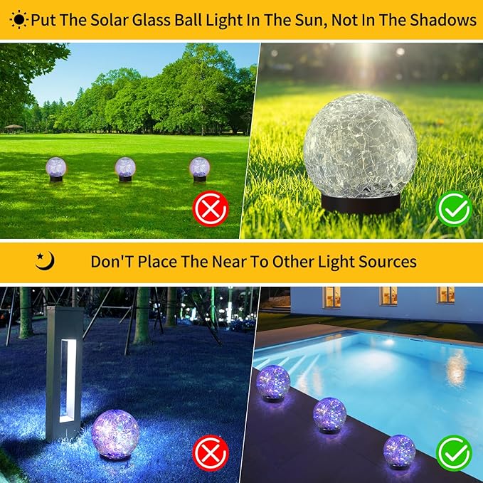 Solar Globe Lights Outdoor Waterproof-Solar Balls for Garden-Cracked Glass Ball Lights Outdoor-Solar Orbs for Outside-Decorations for Patio and Yard Lawn Backyard Decor JKIMK