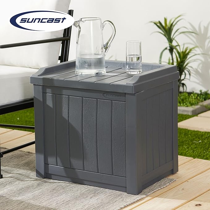 Suncast Small Deck Box Storage w/ Bench Seat for Indoor & Outdoor Use, 22 Gal., Cyberspace Suncast