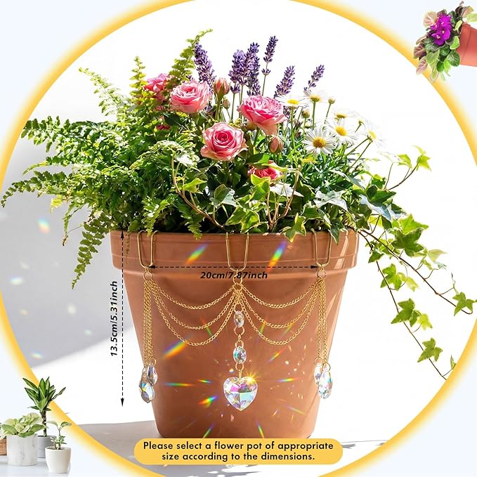 Sun Catcher Plant Hanger with Beads and Glass Crystal Beaded Plant Accessories for Indoor Home Rainbow Decor Pot Accessory(Flower Pot Not Included) (Heart) Rootora
