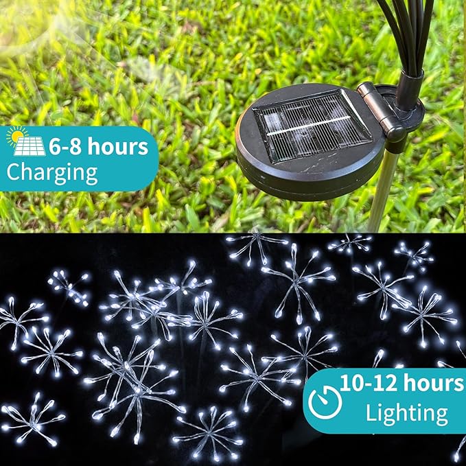 JJGoo Solar Garden Lights, New Upgraded 2 Pack Solar Swaying Starburst Light, Waterproof Fireworks Outdoor Lights, Yard Patio Pathway Decoration, White JJGoo