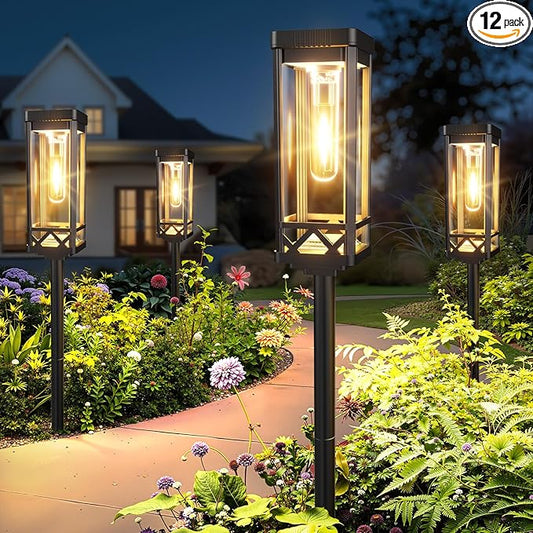 KOOPER Taller Solar Pathway Lights Outdoor, 12 Pack Upgraded Brighter Solar Garden Lights Solar Powered, Up to 15 Hours Outdoor Solar Lights for Yard Landscape Lighting Path Walkway Driveway Sidewalk KOOPER