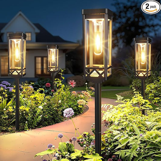 KOOPER Taller Solar Pathway Lights Outdoor, 2 Pack Upgraded Brighter Solar Garden Lights Solar Powered, Up To 15 Hours Outdoor Solar Lights for Yard Landscape Lighting Path Walkway Driveway Sidewalk KOOPER