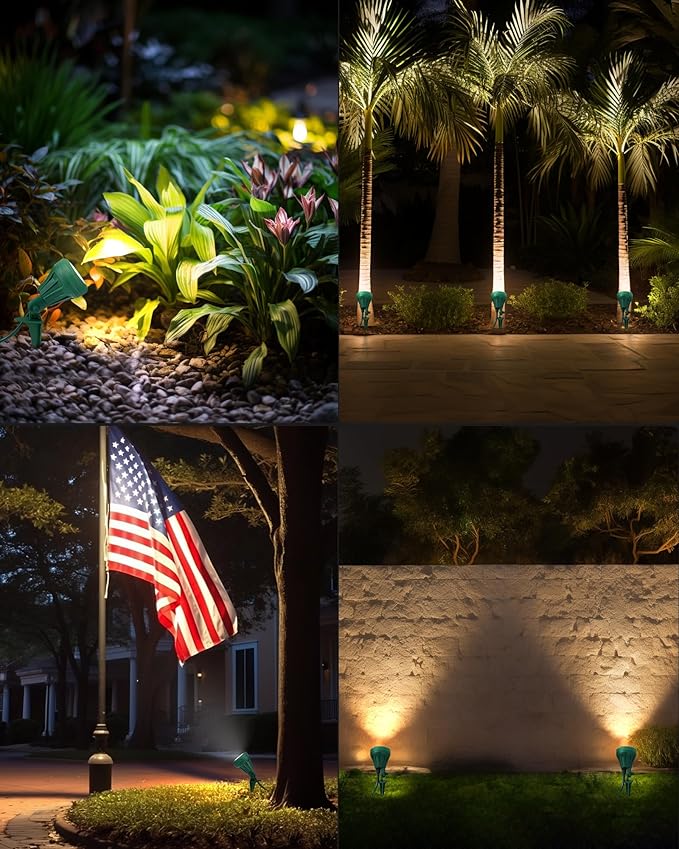 DEWENWILS 120V Spotlight Outdoor, 500LM Waterproof LED Spot Light with 3 Extra Lenses (Red Yellow Green), Landscape Lighting for Holiday, Trees, Flag, 5FT Extension Cord, UL Listed DEWENWILS