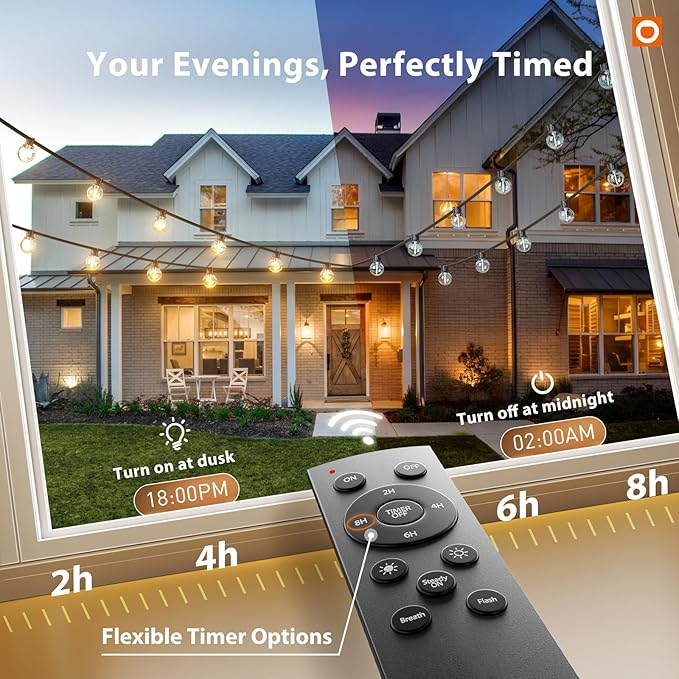 addlon Outdoor String Lights 50FT G40 with Remote, 27 LED Shatterproof Bulbs, Dimmable Patio Globe Lights Waterproof, Hanging Outside Lighting for Backyard, Garden, Deck, Balcony, Porch, Café, Decor addlon