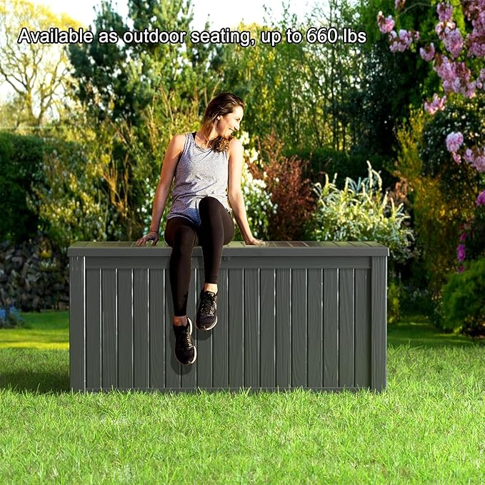 180 Gallon Resin Outdoor Deck Box Waterproof Patio Furniture, Garden Tools, Cushions, Pool Accessories Outside Storage (Black, 180 Gallon) MAIUSCOLI