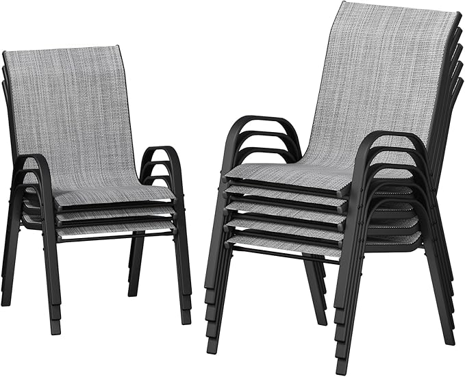 UDPATIO Patio Chairs Set of 8, Stackable Outdoor Dining Chairs with High Back, Breathable Textilene Fabric Outdoor Chair All Weather, 350LBS Capacity for Garden, Backyard (Light Grey) UDPATIO