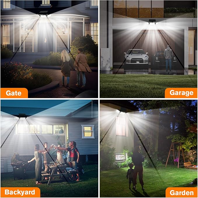 Solar Lights Outdoor, 3 Head Solar Motion Lights Outdoor with 2500LM High Brightness, Built-in Bigger Tempered Glass Solar Panel, Sensitive PIR Motion Inductor(3-Pack) MIHANI