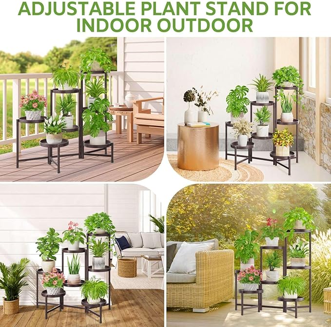 iDavosic.ly 7 Tier Large Plant Stand Indoor, 10 Inch Wide Tall Corner Metal Plant Stands Outdoor for Multiple Plants, Folding Tiered Flower Display Holder Rack Shelf, Violet Bronze iDavosicly