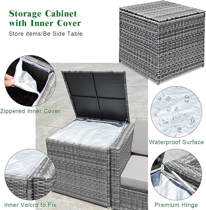 Tangkula 8 Pieces Wicker Patio Furniture Set with Storage Deck Box, PE Rattan Outdoor Sectional Sofa Conversation Set with Coffee Table & Cushions, Outside Furniture for Garden Yard Poolside (Black) TANGKULA