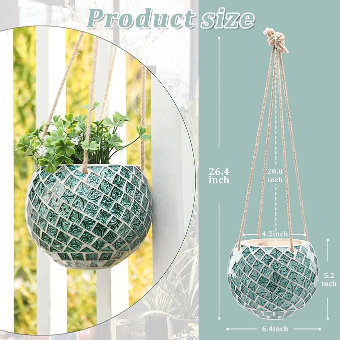 Ceramic Hanging Planter Mosaic Hanging Flower Pot Small Plant Pot for Indoor Plant Disco Ball Planter with Drainage Chonsun