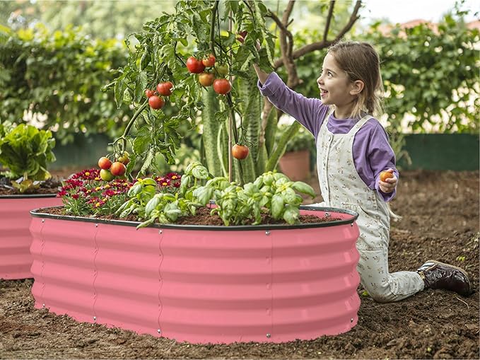 Plant & Plot Galvanized Raised Garden Beds Outdoor // 4×2×1 ft Planter Raised Beds for Gardening, Vegetables, Flowers // Large Metal Garden Box (Pink) // Patented Tool-Free Design PlantPlot