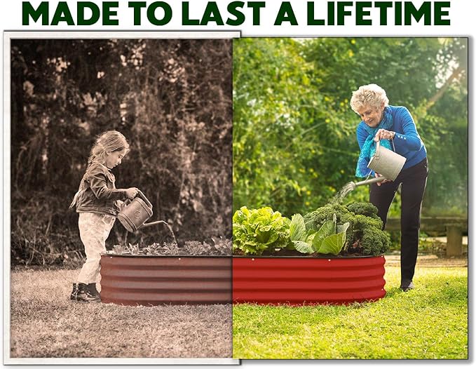 Plant & Plot Galvanized Raised Garden Beds Outdoor // 4×2×1 ft Planter Raised Beds for Gardening, Vegetables, Flowers // Large Metal Garden Box (Red) // Patented Tool-Free Design PlantPlot