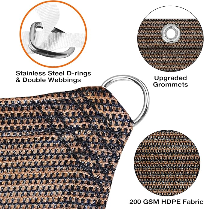 Artpuch Sun Shade Cloth with Grommets & D-Rings, 90% UV Protection Shade Cover, Rectangle Shade Sail for Outdoor, Patio, Pergola (Custom Size) Artpuch