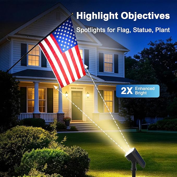 Solar Lights Outdoor Waterproof IP65, Super Bright LED with Lens, 3000K 2 Lighting Modes, Solar Powered Yard Garden Solar Spot Lights for Outside Landscape Auto On/Off -6 Pack JEJOT