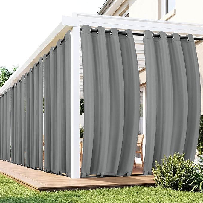 Outdoor Curtains for Patio Waterproof 6 Panels - Windproof, Privacy, Weatherproof Outside Drapes for Gazebo Pergola Porch, Grommet Top and Tab Bottom, 54x108 Inch, Grey RichSets