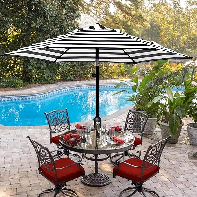 Blissun 7.5 ft Patio Umbrella, Yard Umbrella, Outdoor Market Umbrella with Push Button Tilt Crank (Black&White) Blissun