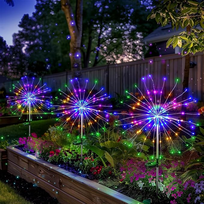 4 Pack Solar Firework Lights 200 LED Create Magical Nights, Waterproof Starburst Fairy Lights for Garden Yard Patio Christmas Romantic Wedding Party Decor(Color) colcutee