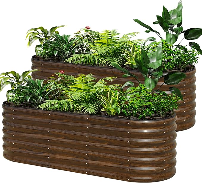 SnugNiture Galvanized Steel Raised Garden Bed Kit, 2 Pcs 6x2x2 ft Large Metal Planter Box Outdoor for Gardening Vegetables, Flowers and Fruits snugniture