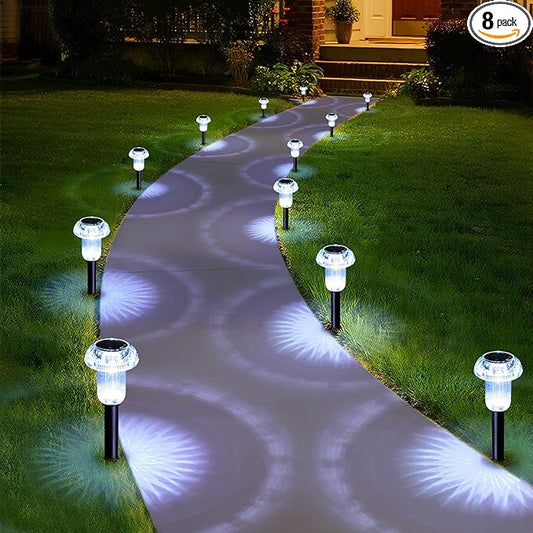 Solar Lights Outdoor Pathway Waterproof 8 Pack Cold White LED Acrylic Mushroom Decorative Garden Lights for Yard Landscape Patio Outside Decor Priddop