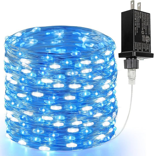 66Ft 200 LED Fairy Lights Plug in, Waterproof String Lights Outdoor & Indoor 8 Modes Christmas Lights Bedroom Decor, Timer Twinkle Light for Girl's Room Garden Party Christmas Decorations (Blue&White) BHCLIGHT