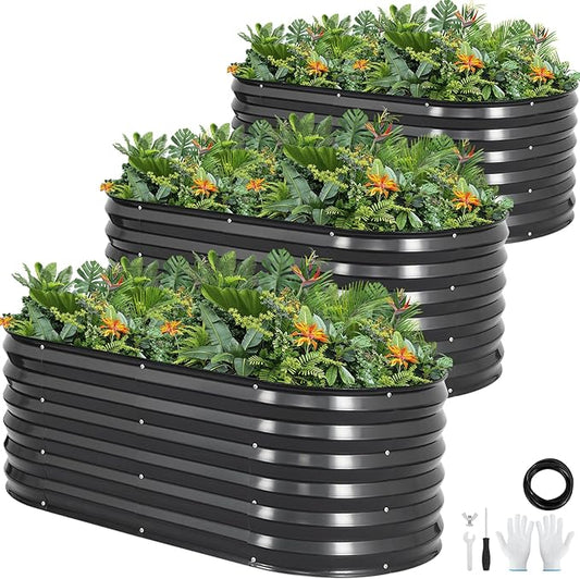 Galvanized Raised Garden Bed Outdoor |17'' Tall Planter Box Outdoor for Deep Root Plants | 3Pcs Raised Bed Kit for Gardening with Rubber Strip for Vegetables Flowers Fruits (Darkgrey, 4x2x1.4FT) GGOODGAIN