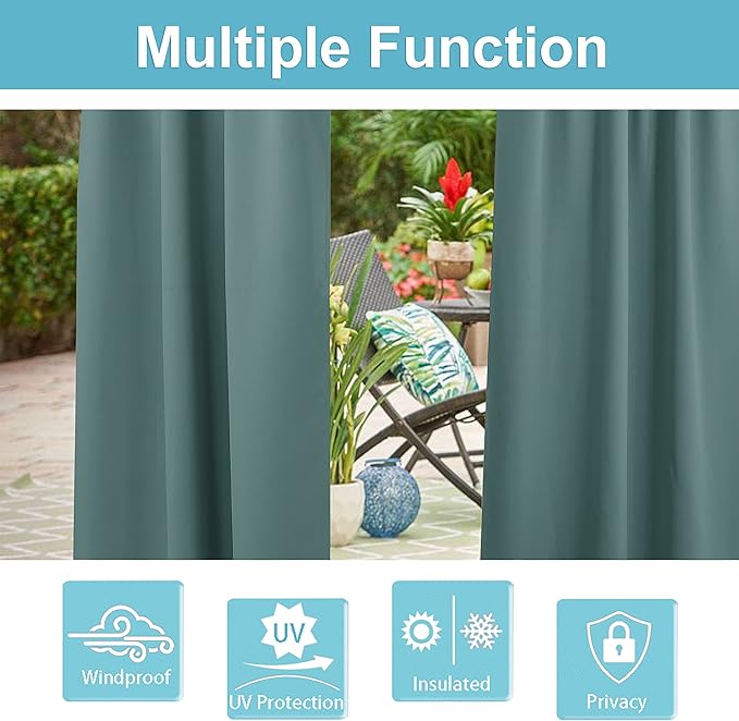 RYB HOME Outdoor Curtains for Patio, Waterproof Blackout UV Protection Outside Decor for Porch Swimming Pool Hut Garden Pavilion Pop Up Tent Pergola Balcony, W 52 x L 84, 1 Panel, Greyish Blue RYBHOME
