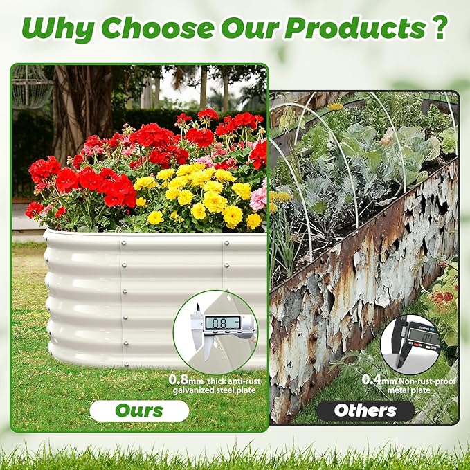 17" Tall Outdoor Garden Raised Garden Bed Kits, 5ft X 2ft Oval,0.8MM Thick Metal Raised Planter Bed/Ground Planter Box for Variety of Flowers,Herbs,Vegetables (Cream White, 60X24X16.5 Inches) YSEJOMP
