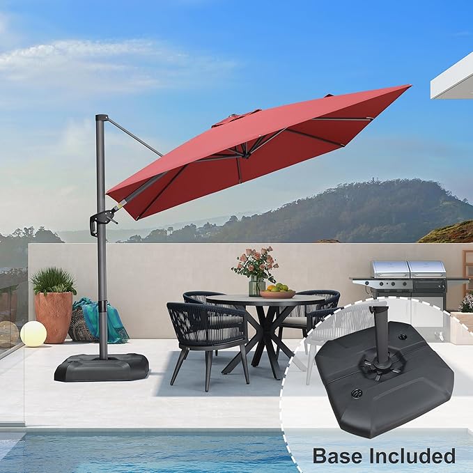 PURPLE LEAF 9 Feet Square Cantilever Umbrella Patio Umbrella with Base Outdoor Umbrella Aluminum Offset with 360-degree Rotation for Garden Deck Pool Patio Terra PURPLELEAF