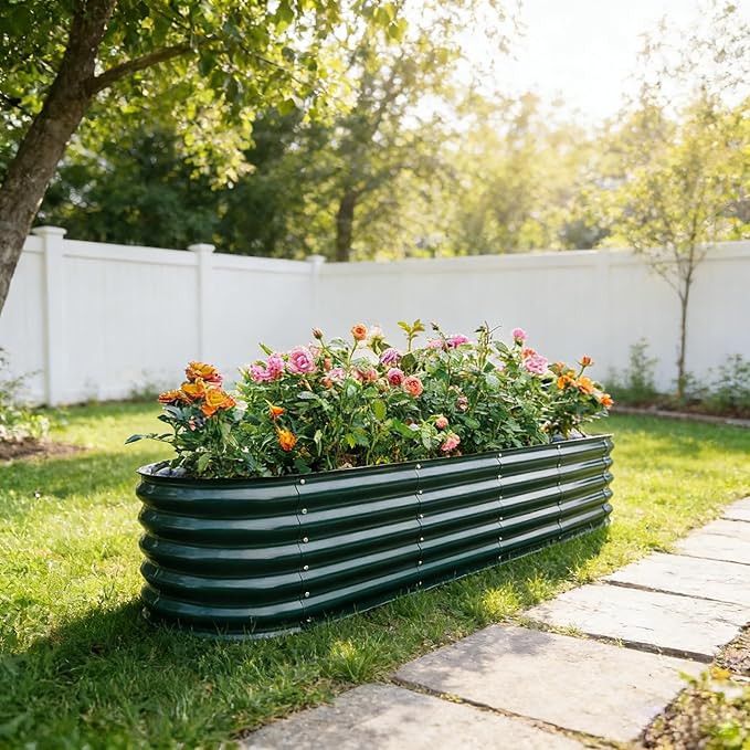Gardmax Galvanized Raised Garden Bed, Lightweight Planter Boxes Outdoor with Easy Assembly, Large Garden Bed for Vegetables, Fruits, Flower Dark Green 8FT ChooseGardmaxforbetterlife