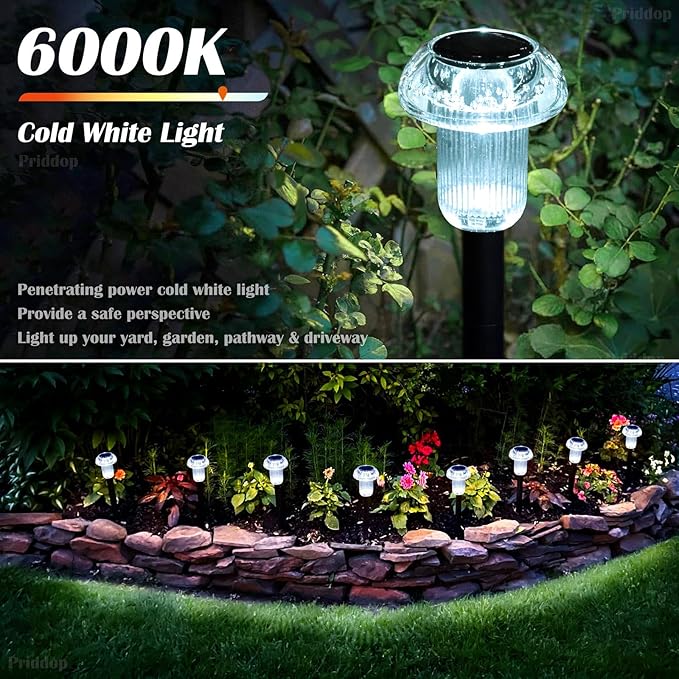 Solar Lights Outdoor Pathway Waterproof 8 Pack Cold White LED Acrylic Mushroom Decorative Garden Lights for Yard Landscape Patio Outside Decor Priddop