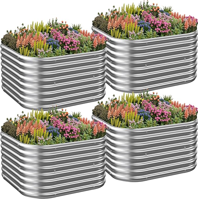 4 Pack 2x2FT Corrugated Galvanized Steel Raised Garden Bed Outdoor, Metal Above Ground Garden Bed for Vegetables and Flowers, Raised Beds for Gardening-2x2FTx10Inch CATMANOR