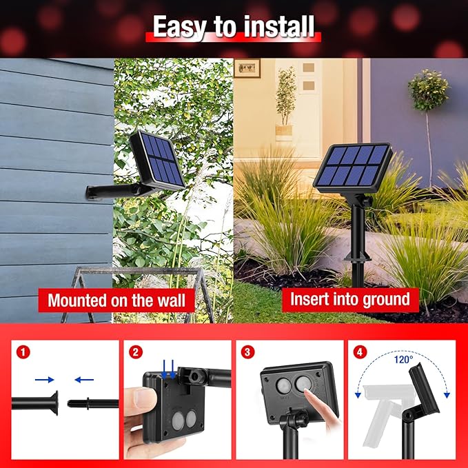btfarm 4 Pack Solar String Lights Outdoor - 320LED 132FT Solar Fairy Lights Outside Waterproof 8 Modes, Copper Wire Solar Powered Twinkling Lights for Tree Garden Christmas Wedding Party Decor, Red btfarmdecorativelighting