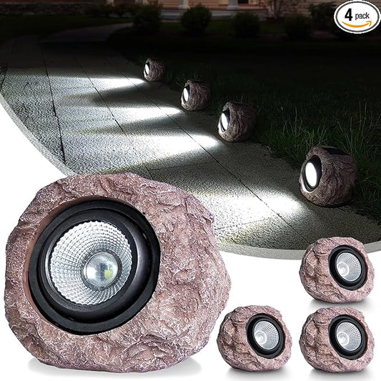 Outdoor Solar Rock Light - 4 Pack, Fake Rock IP65 Waterproof LED Super Bright Spotlight for Deck, Staircase, Woods Garden, Walkway, Patio Pond Garden Decorative Nighttime Landscape Filler Lights Cloud+sakura
