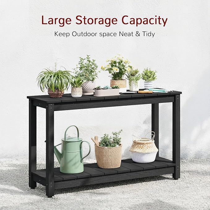 Stoog Outdoor Console Table, All-Weather 2-Tier Patio Console Table with Adjustable Feet, Low Maintenance, for Backyard, Garden, Entryway, and Deck, Black Stoog