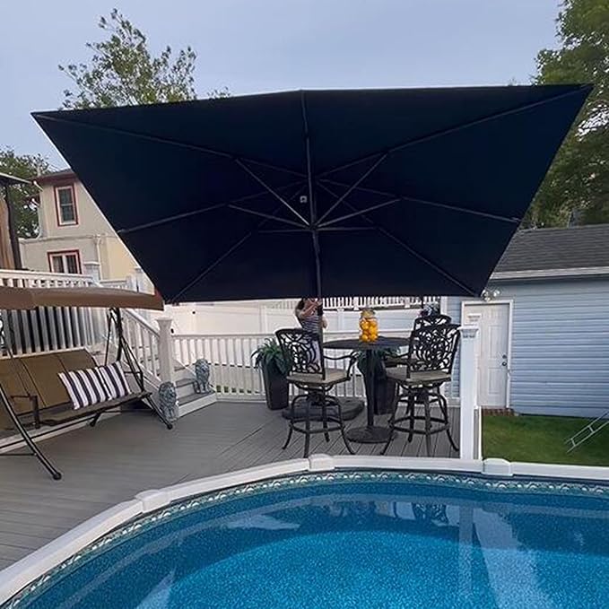 PURPLE LEAF 10' X 13' Patio Umbrella Outdoor Cantilever Rectangle Umbrella Aluminum Offset Umbrella with 360-degree Rotation for Garden Deck Pool Patio, Navy Blue PURPLELEAF