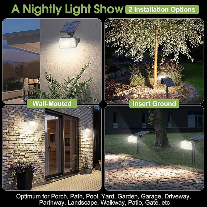 102 LED Solar Spot Lights Outdoor Waterproof IP65, Adjustable Landscape Spotlights, [8 Pack/4 Modes] Auto On/Off Solar Powered Flood Lights for Outside Yard Garden Wall Pathway (Cool White) WENATY