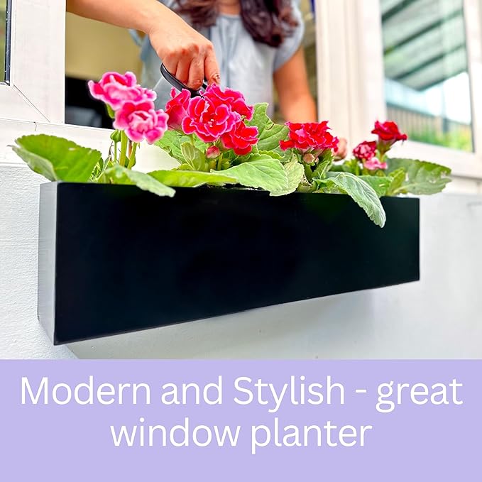 LaLaGreen Wall Planters for Outdoor Plants (30 Inch, 4 Pack) Carbon Steel Black Metal Hanging Flower Pots Outdoor for Succulents, Wall Mount Rectangular Long Window Sill Box Fence Deck Garden Decor L%C3%A1L%C3%A1Green