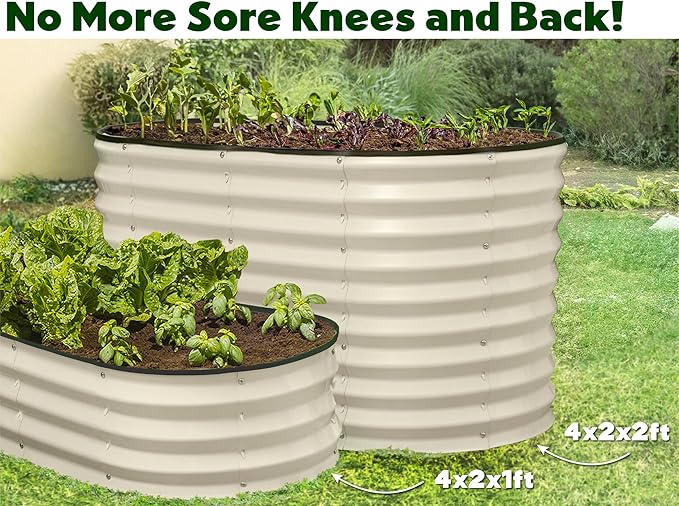 Plant & Plot Galvanized Raised Garden Beds Outdoor // 4×2×2 ft Planter Raised Beds for Gardening, Vegetables, Flowers // Large Metal Garden Box (White) // Patented Tool-Free Design PlantPlot