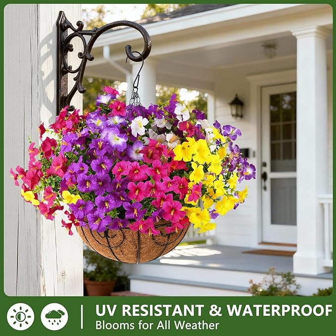 INQCMY Artificial Flowers for Outdoors Fake Plants Spring Decoration, 12 Bundles Faux Petunias UV Resistant No Fade Realistic Silk Flower for Outside Planters Patio Porch Yard Window Box INQCMYPlantRack