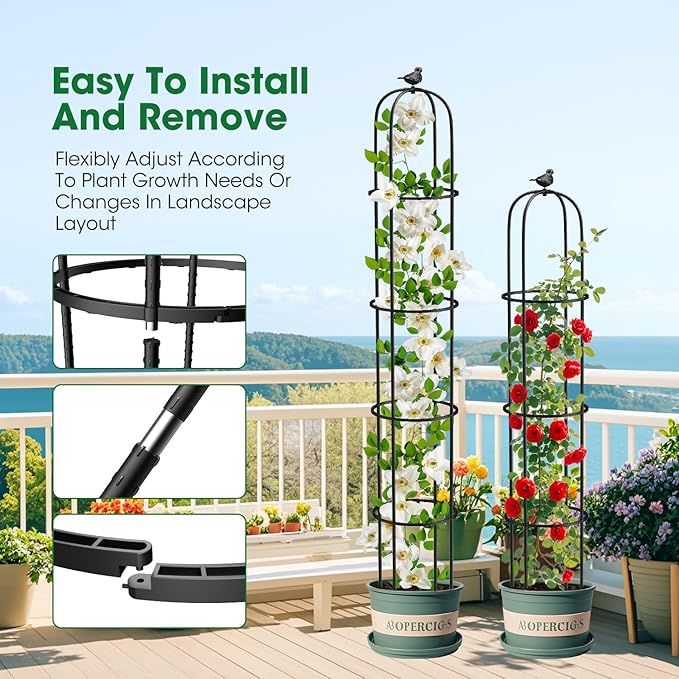 6.2ft Garden Obelisk Trellis for Climbing Plants Rustproof Metal Pipe with Heavy Duty Plastic Coated Garden Outdoor Indoor Potted Plant Support for Clematis Vine Jasmine Support MYMULIKEHOME