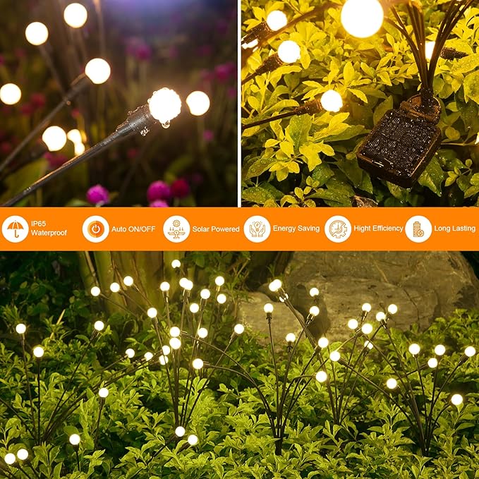 ASMAD Solar Lights Outdoor(8-Pack, 64 LEDs), Solar Garden Lights, Outdoor Decorations, Firefly Light for Patio Decor, Big Bulb, Unique Gifts for Women, Gifts for Grandma ASMAD