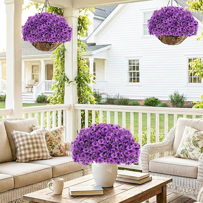 22 Bundles Artificial Flowers Outdoor, Faux Flowers UV Resistant with Plastic Plants, Faux Silk Flowers for Outdoors Outside Front Porch Hanging Planter Window Box Garden Decoration Powbrace