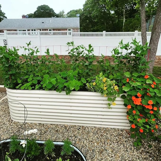32" Extra Tall Raised Garden Bed Kits, 2 x 8 x 2.7ft Raised Planter Box Outdoor, 3.5 x 6.5 x 2.7ft Deep Root 9 in 1 Modular Metal Raised Beds for Gardening Vegetables Flowers Fruits - Pearl White VegoGarden