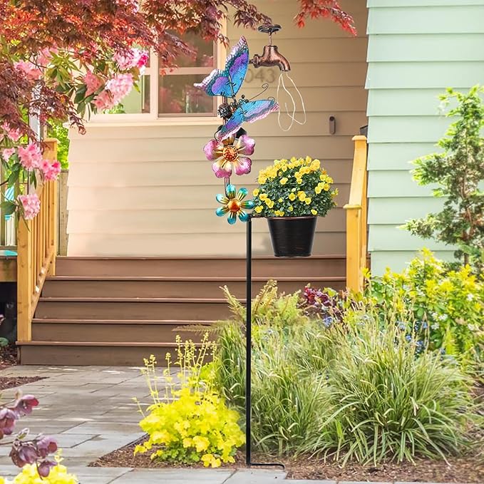 Afirst Solar Outdoor Lights Decorative - Solar Decorative Butterfly Lights Faucet Shaped Twinkling Light Garden Stake Decorations for Pathway Lawn Patio Courtyard Backyard Afirst