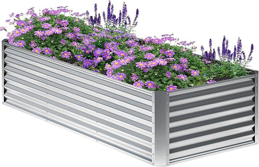 6x2x2FT Galvanized Raised Garden Bed,Planter Raised Beds-Metal Garden Box,Large Plant for Outdoor Planting, Vegetables Bed，Flower,herb-Silver Home
