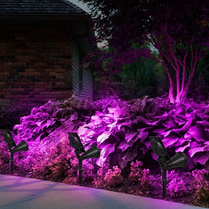 T-SUN [2 Pack] LED Solar Spotlights, Waterproof Outdoor Security Landscape Lamps, Auto-on/Auto-Off by Day, 180 Angle Adjustable for Tree, Patio, Yard, Garden, Driveway, Stairs, Pool Area(Purple) T-SUN