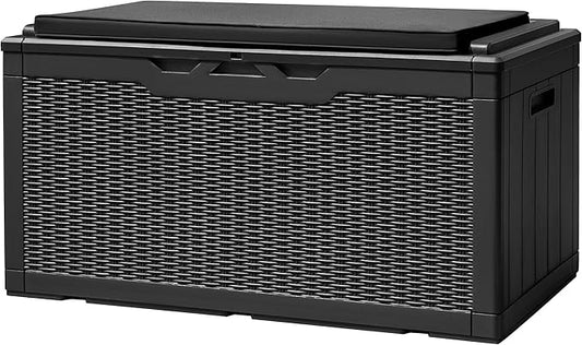 Devoko 100 Gallon Deck Box, Waterproof Outdoor Storage Box with Cushion (Black) DEVOKO