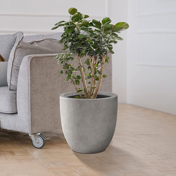 Kante 16.5" Dia Round Concrete Planter, Large Outdoor Modern Indoor Decorative Plant Pots with Drainage Hole and Rubber Plug for Home and Garden, Natural Concrete Kante