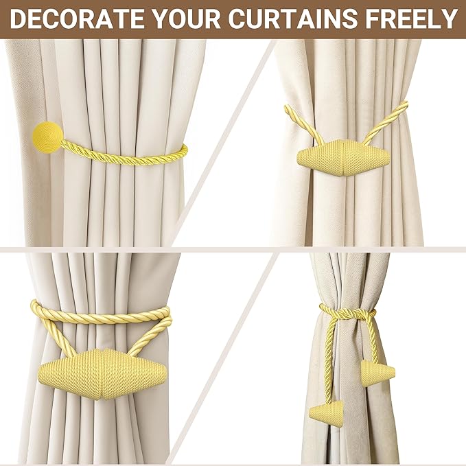 Hion Magnetic Curtain Tiebacks Golden 2pcs, Curtain Tiebacks Buckles Holdbacks Holders Hooks Clip for Home Bedroom Office Decorative Curtain Hion